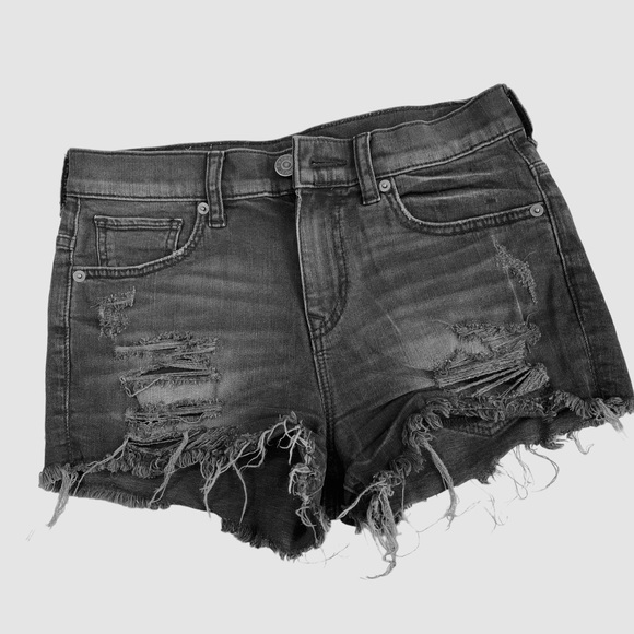 EXPRESS DISTRESSED HIGH-RISE JEAN SHORTS - Picture 1 of 14